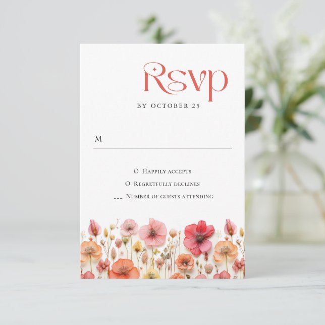 Retro Pastel Rosa Boho Vild Flowers Bröllop OSA Kort (Stående Fram)