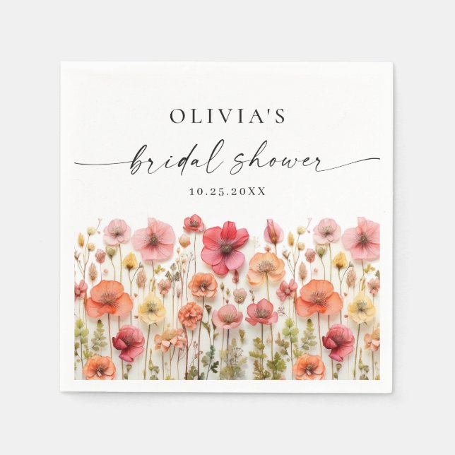 Retro Pastel Rosa Boho Wildblomma Möhippa Pappersservett (Framsidan)