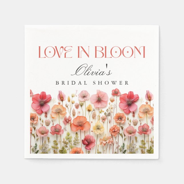 Retro Pastel Rosa Boho Wildblomma Möhippa Pappersservett (Framsidan)