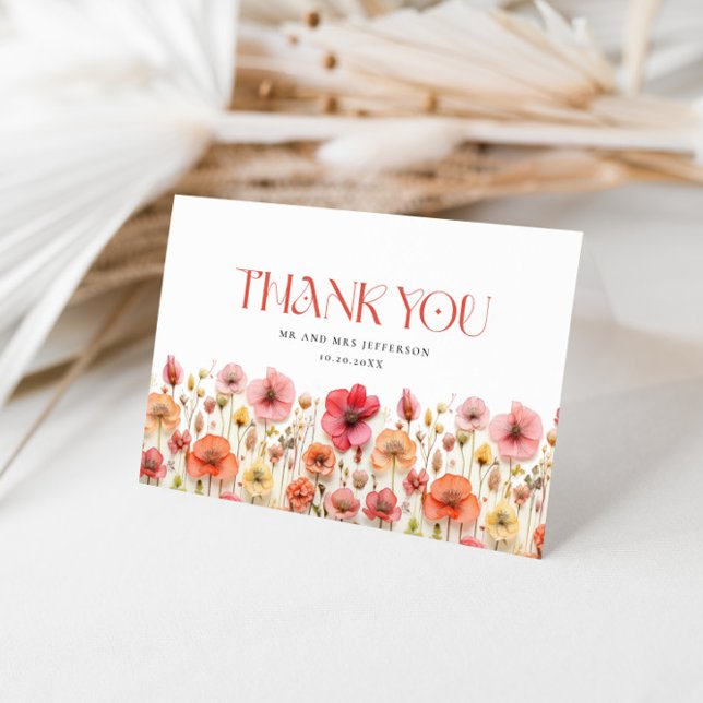 Retro Pastel Rosa Boho Wildblomme Tack Kort (Skapare uppladdad)