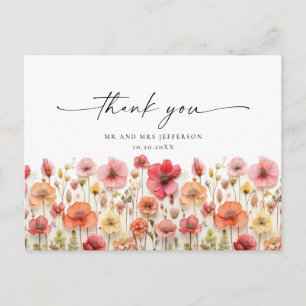 Retro Pastel Rosa Boho Wildblomme Tack Vykort
