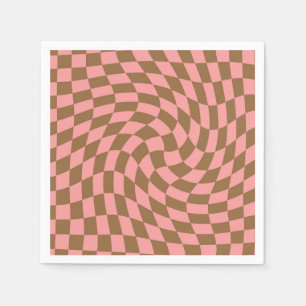 Retro Pastel Rosa Brown Checkar, varmning Checkerb Pappersservett