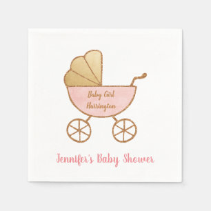 Retro Pastel Rosa Carriage Flicka Shower Pappersservett