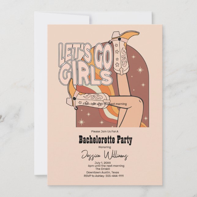 Retro Pastel Rosa Rodeo Bachelorette Party Inbjudningar (Framsida)