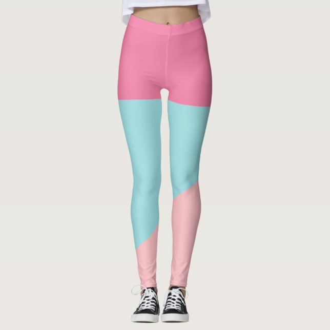 retro Pastel  rosa Teal gult färg block Leggings (Framsida)
