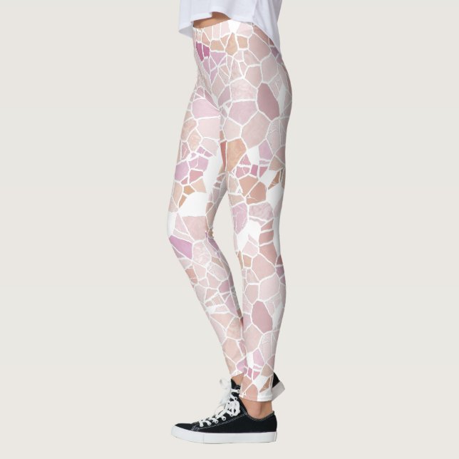 Retro Pastel  Rosa Violet Mosaic Art Mönster Leggings (Vänster)