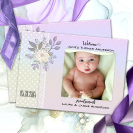 Retro Pastel Script Baby Photo Birth-meddelande Tack Kort