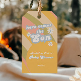 Retro Pastel Stripe Groovy Son Blue Presentetikett