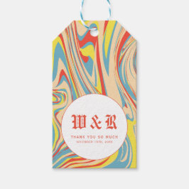 Retro Pastel Swirl Marble Abstrakt Monogram Presentetikett