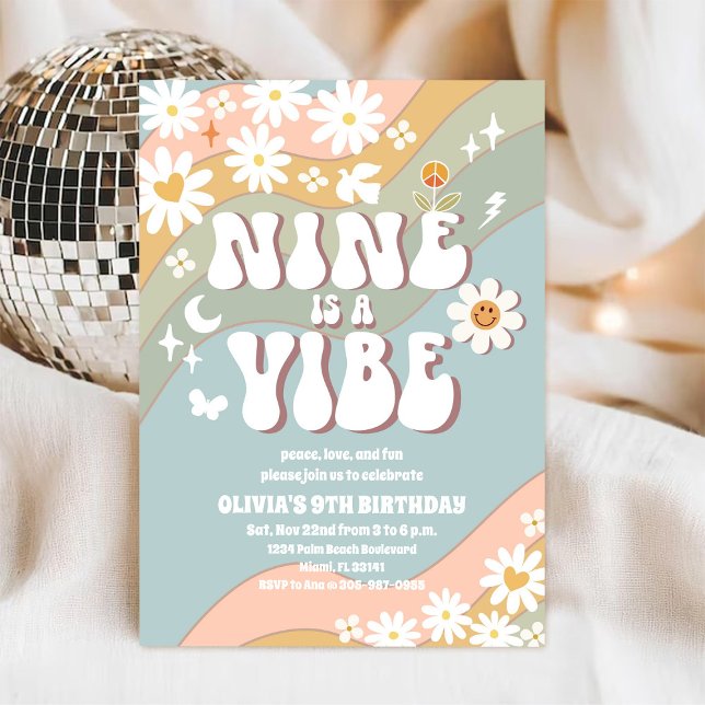 Retro Pastell 9-års inbjudan (Skapare uppladdad)