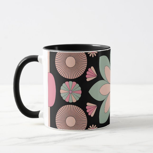 Retro Pastell Blommig Mandala Symmetri Mugg (Vänster)
