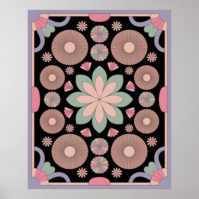 Retro Pastell Blommig Mandala Symmetri Poster (Framsidan)