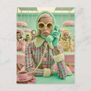 Retro Pastell Färg Call Center Mode Vykort