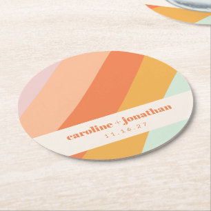 Retro Pastell Geometrisk Konst Anpassad Bröllop  Underlägg Papper Rund