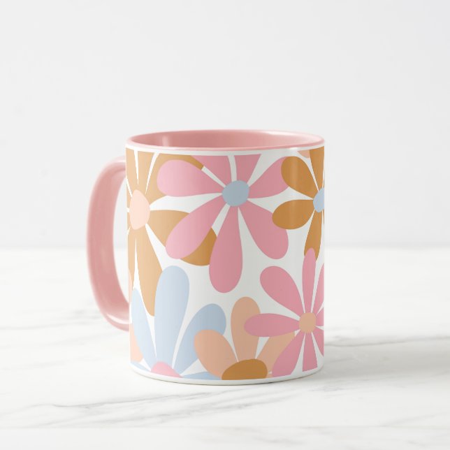 Retro Pastell Groovy Tusenskönsmönster Mugg (Framsida vänster)