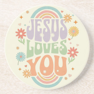 Retro Pastell “Jesus älskar dig” kristen design – Underlägg