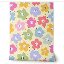 Retro Pastell Leende Blomma MönsterAccent Tapet