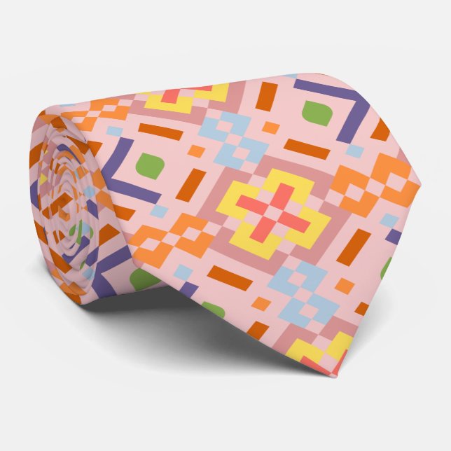 Retro Pastell Pixelmosaik Geometriskt Mönster Slips (Rullad)