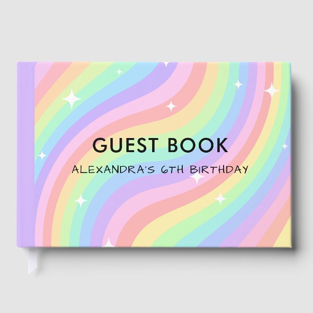 Retro Pastell Regnbåge 6-års Födelsedagsfest Gästböcker (Framsida)