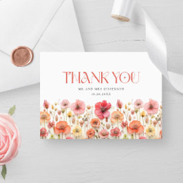 Retro Pastell Rosa Boho Vildblomma Tack Kort