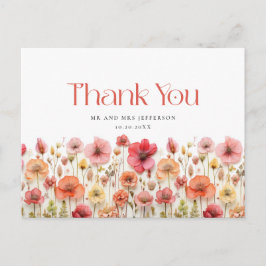 Retro Pastell Rosa Boho Vildblomma Tack Vykort