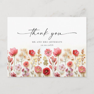 Retro Pastell Rosa Boho Vildblomma Tack Vykort