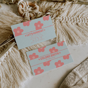 Retro Pastell Rosa Groovy Blommig Boho Flickaktig Visitkort