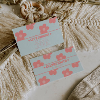 Retro Pastell Rosa Groovy Blommig Boho Flickaktig Visitkort