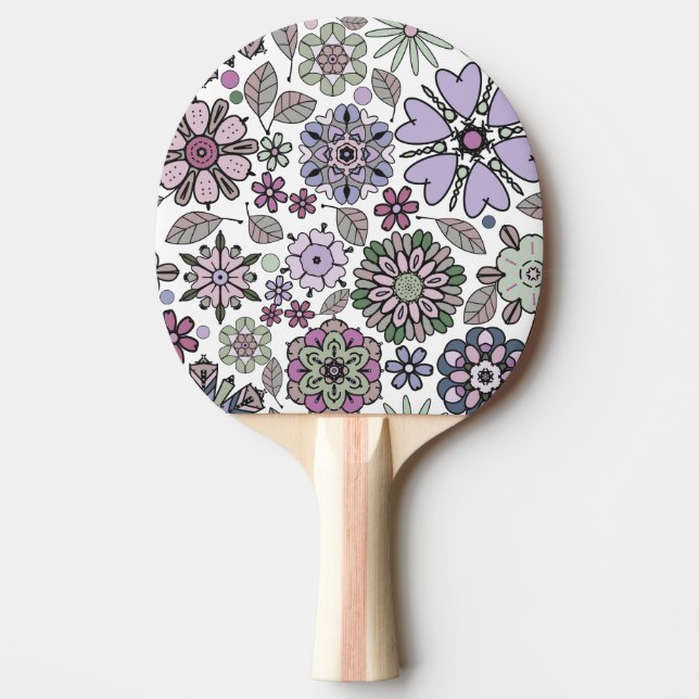 Retro Pastell Rosa Lila Blommig Sömlös Mönster Pingisracket (Framsidan)