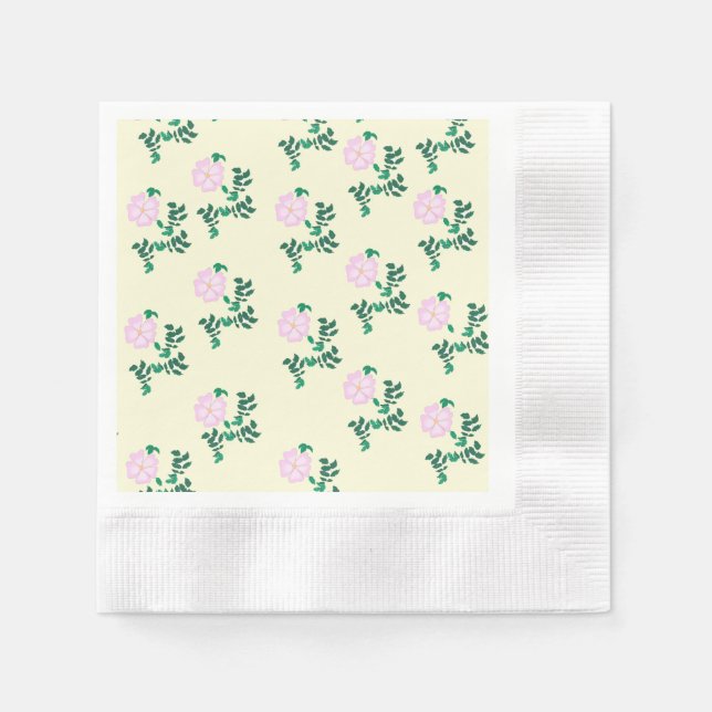Retro Pastell Rosa Vildros Blommönster  Pappersservett (Framsidan)