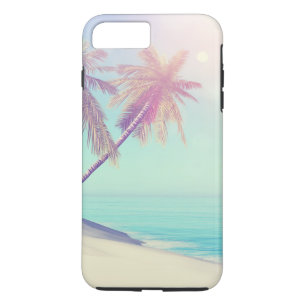 Retro pastellfärgad oas för palmträdstrand