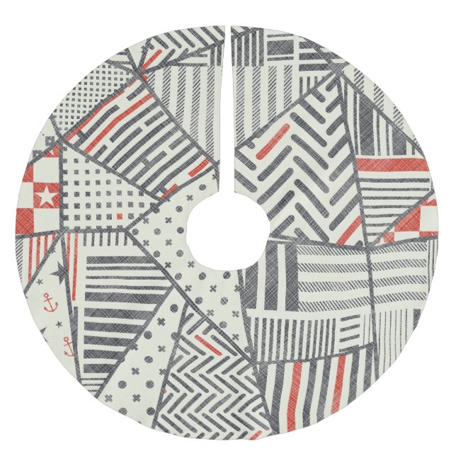 Retro Patchwork: Abstraktens geometriska design Julgransmatta Borstad Polyester (Framsidan)