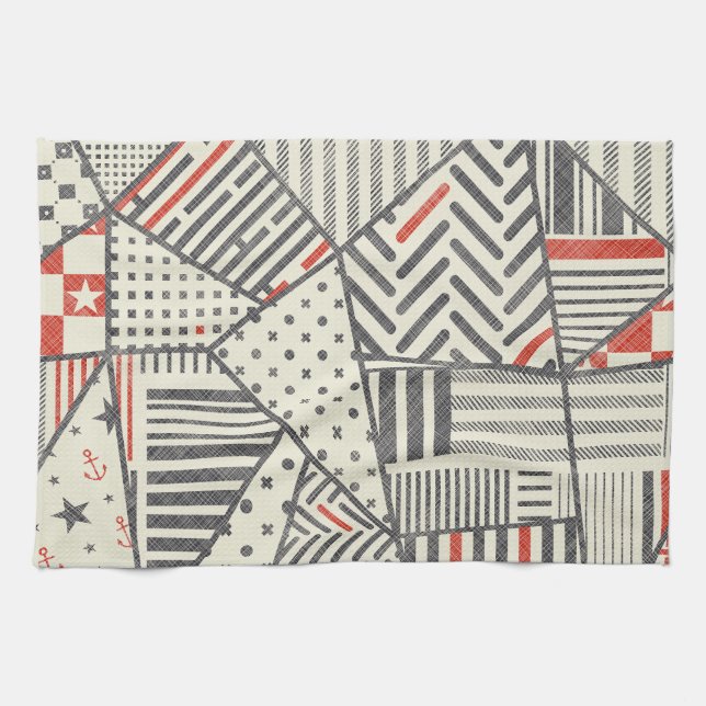 Retro Patchwork: Abstraktens geometriska design Kökshandduk (Horisontell)