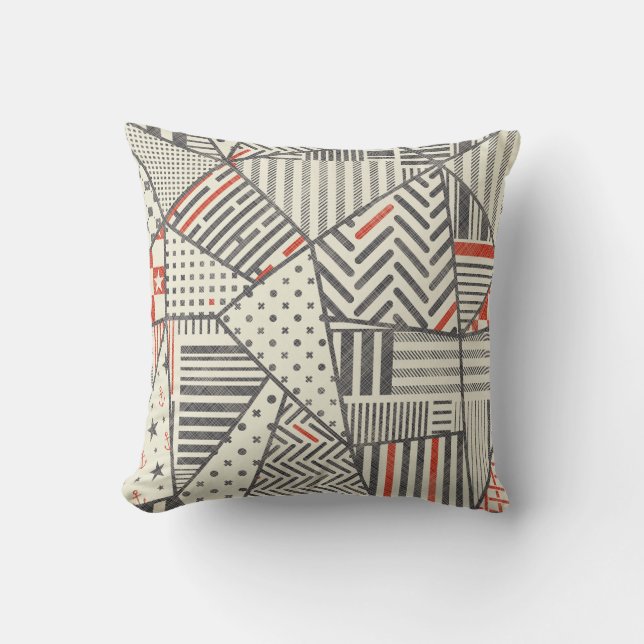 Retro Patchwork: Abstraktens geometriska design Kudde (Framsida)