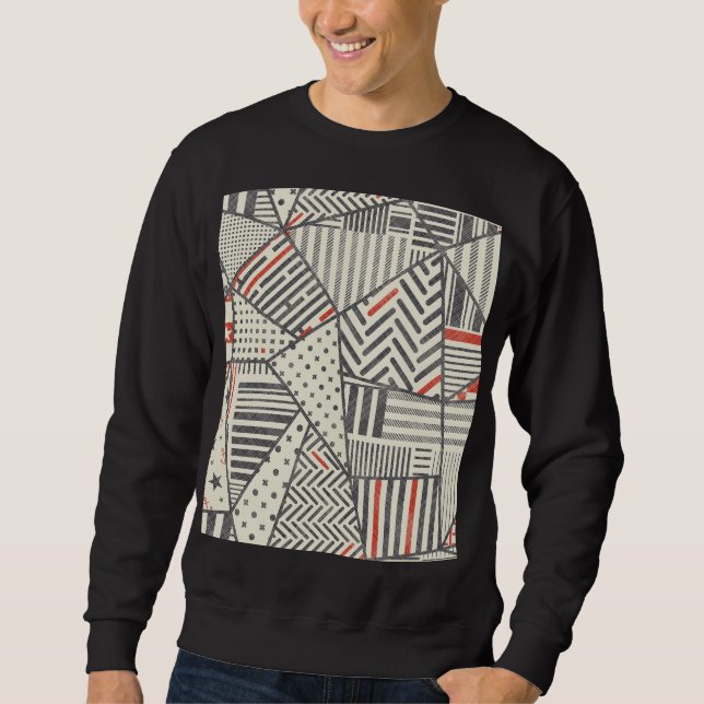 Retro Patchwork: Abstraktens geometriska design Lång Ärmad Tröja (Framsida)
