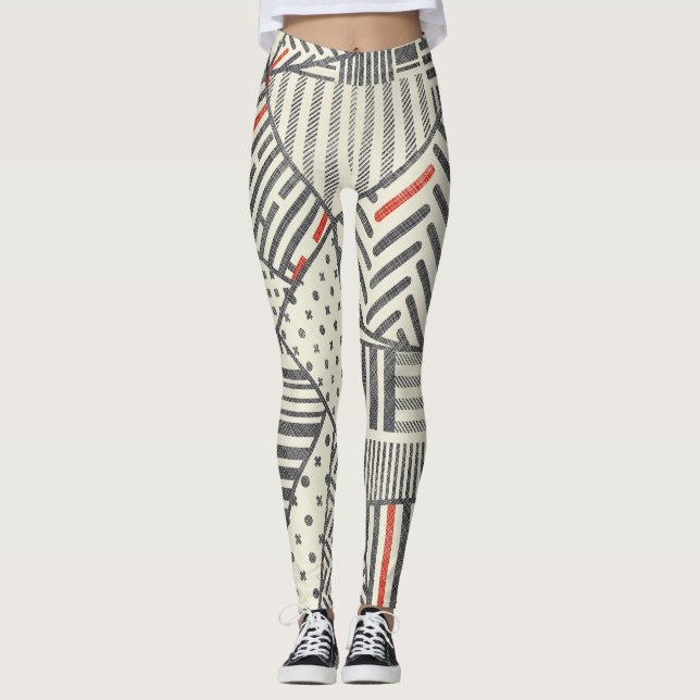 Retro Patchwork: Abstraktens geometriska design Leggings (Framsida)