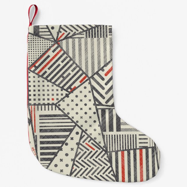 Retro Patchwork: Abstraktens geometriska design Liten Julstrumpa (Framsidan)