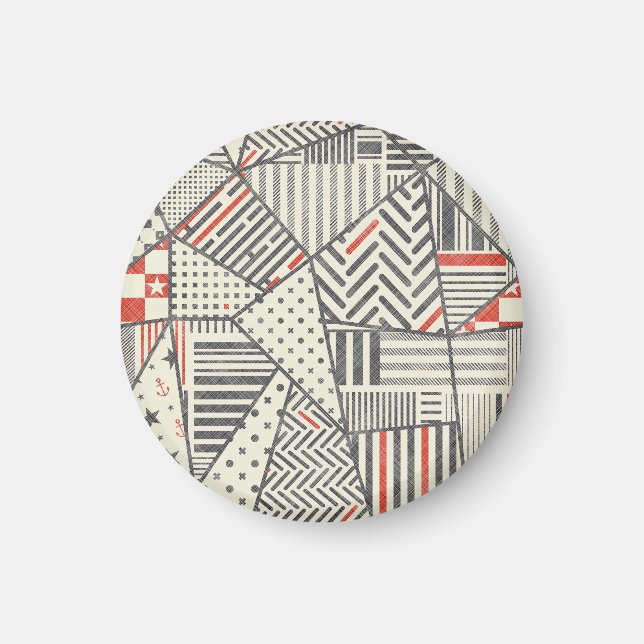Retro Patchwork: Abstraktens geometriska design Magnet (Framsidan)