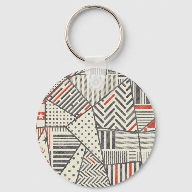 Retro Patchwork: Abstraktens geometriska design Nyckelring (Framsida)
