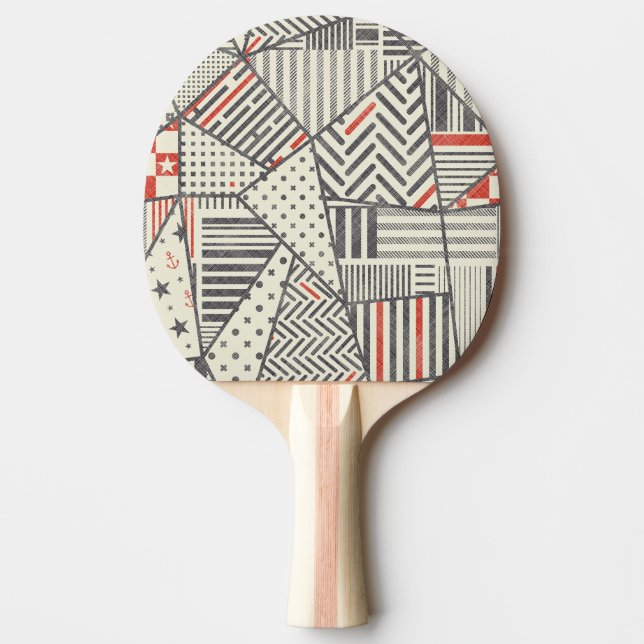 Retro Patchwork: Abstraktens geometriska design Pingisracket (Framsidan)