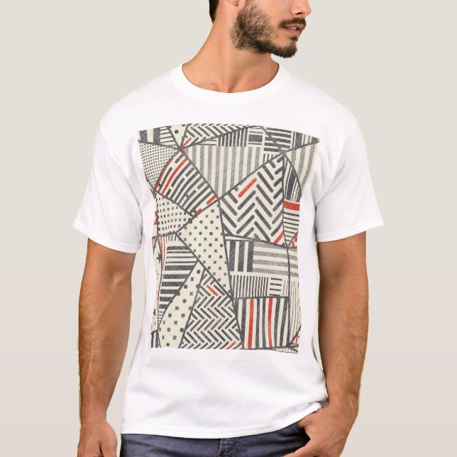 Retro Patchwork: Abstraktens geometriska design T Shirt (Framsida)