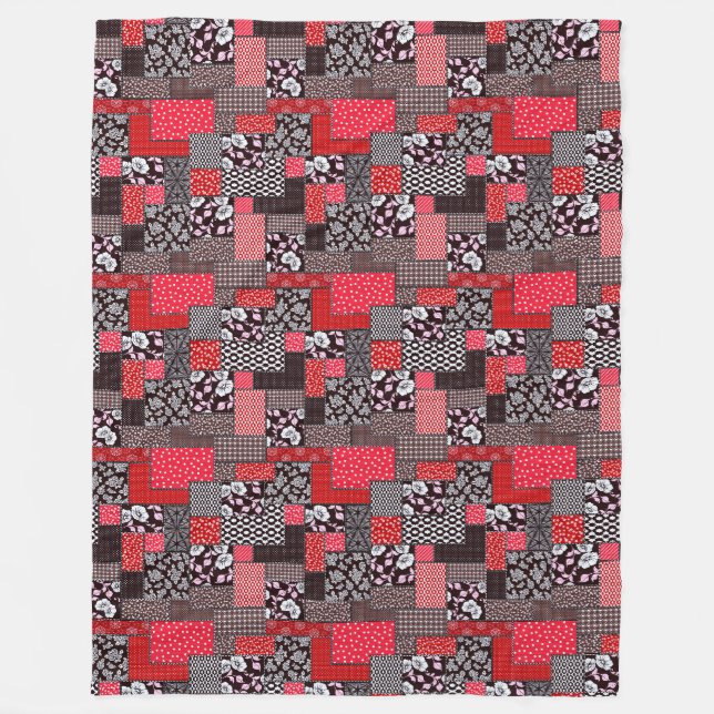 Retro Patchwork Blommig Quilt Mönster Fleecefilt (Framsidan)