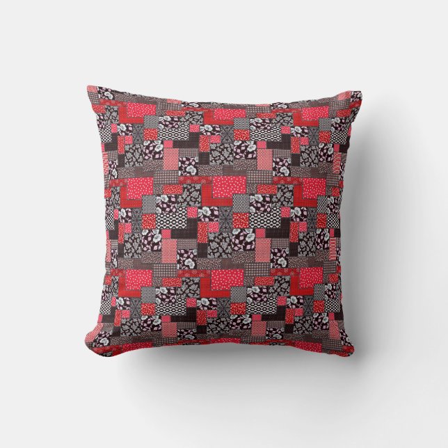 Retro Patchwork Blommig Quilt Mönster Kudde (Framsida)