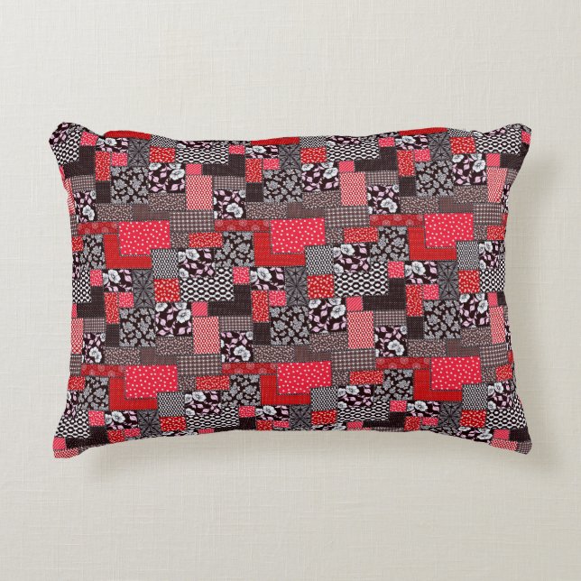 Retro Patchwork Blommig Quilt Mönster Prydnadskudde (Framsidan)