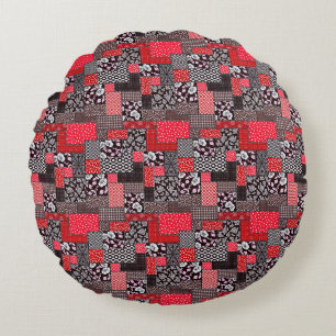 Retro Patchwork Blommig Quilt Mönster Rund Kudde