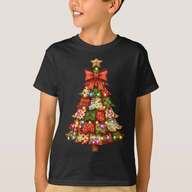 Retro Patchwork Bow Christmas,rustic Country Chris T Shirt (Framsida)