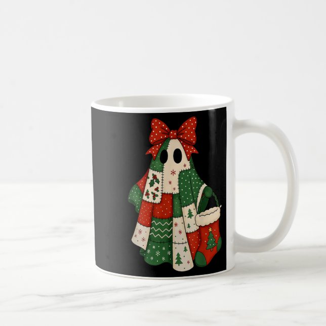 Retro Patchwork Christmas Ghost Coquette Bow X-mas Kaffemugg (Höger)