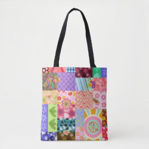 Retro Patchwork Groovy Boho Tote Bag Tygkasse