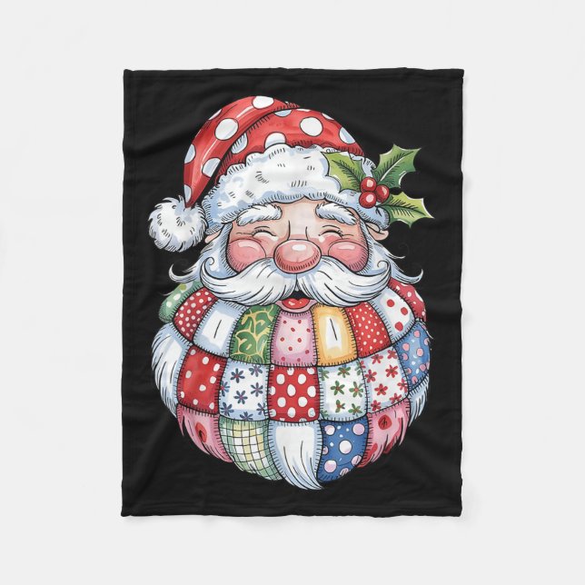 Retro Patchwork Jultomten jul Preppy Merry Fleecefilt (Framsidan)