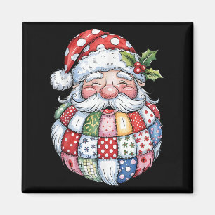 Retro Patchwork Jultomten jul Preppy Merry Magnet